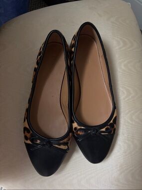 Leopard Print and Black Pointed Toe Ballet Flats